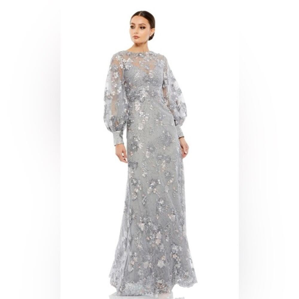Mac Duggal Dress 67936 Embellished Illusion High Neck Bishop Sleeve Gown Size‎ 6